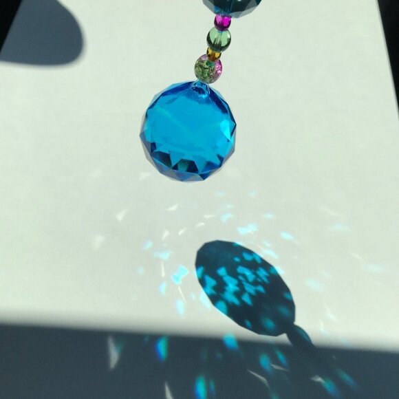 Beaded Suncatcher Yellow Pink Blue Crystal Prism Hanging Patio Decor Yard Art - Picture 2 of 7